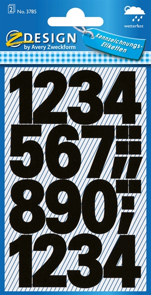 Etiqueta adhesiva manual Avery número 0-9 de 25 mm, color negro, paquete de 48 unidades.